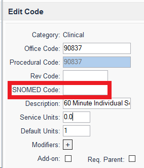 Ledger Settings with SNOWMED Code field
