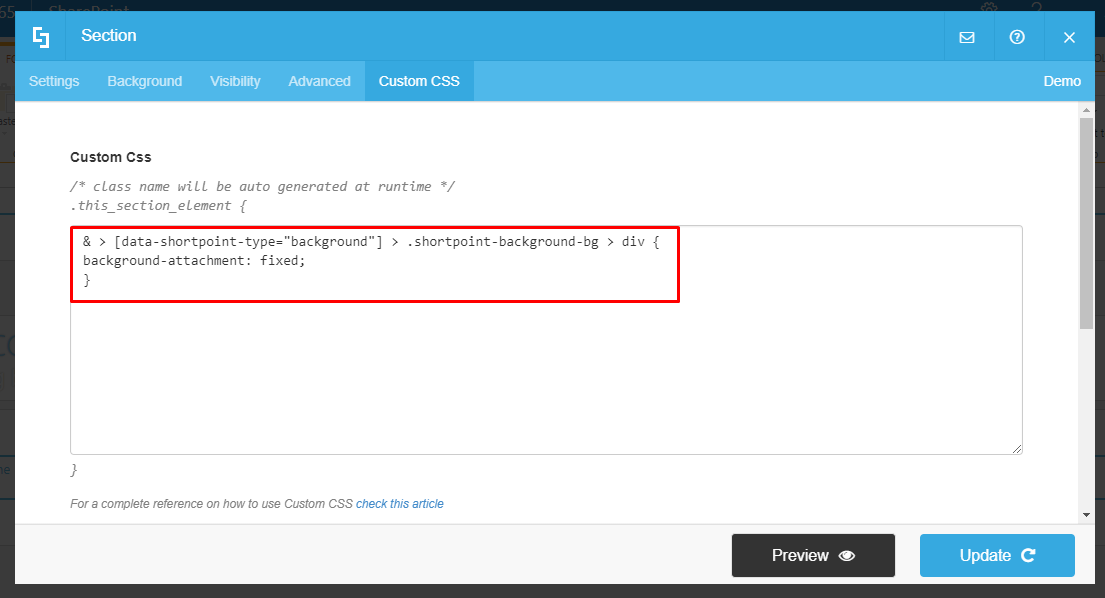 Fixed background image on Section / Row ShortPoint Element : ShortPoint  Support