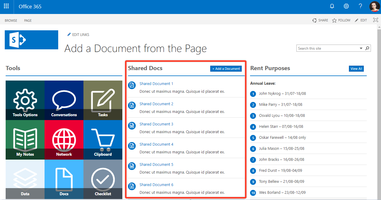 How to Add a Document to a Library from the Page : ShortPoint Support