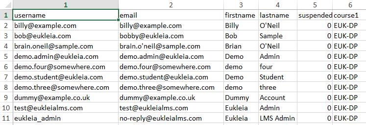 unsuspend and enrol spreadsheet