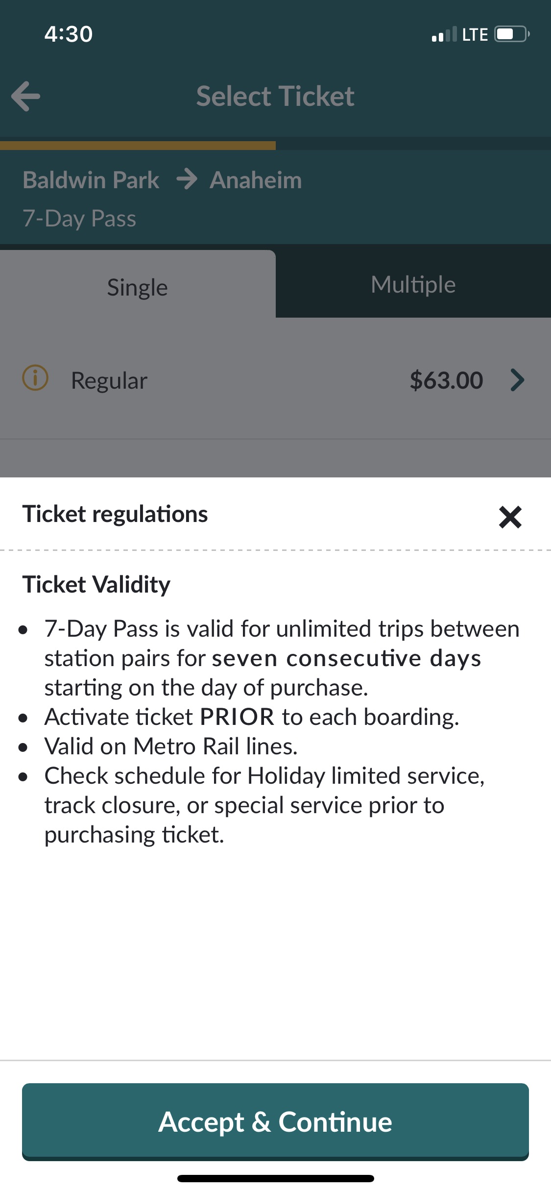 Agree to Ticket Regulations - Metrolink App