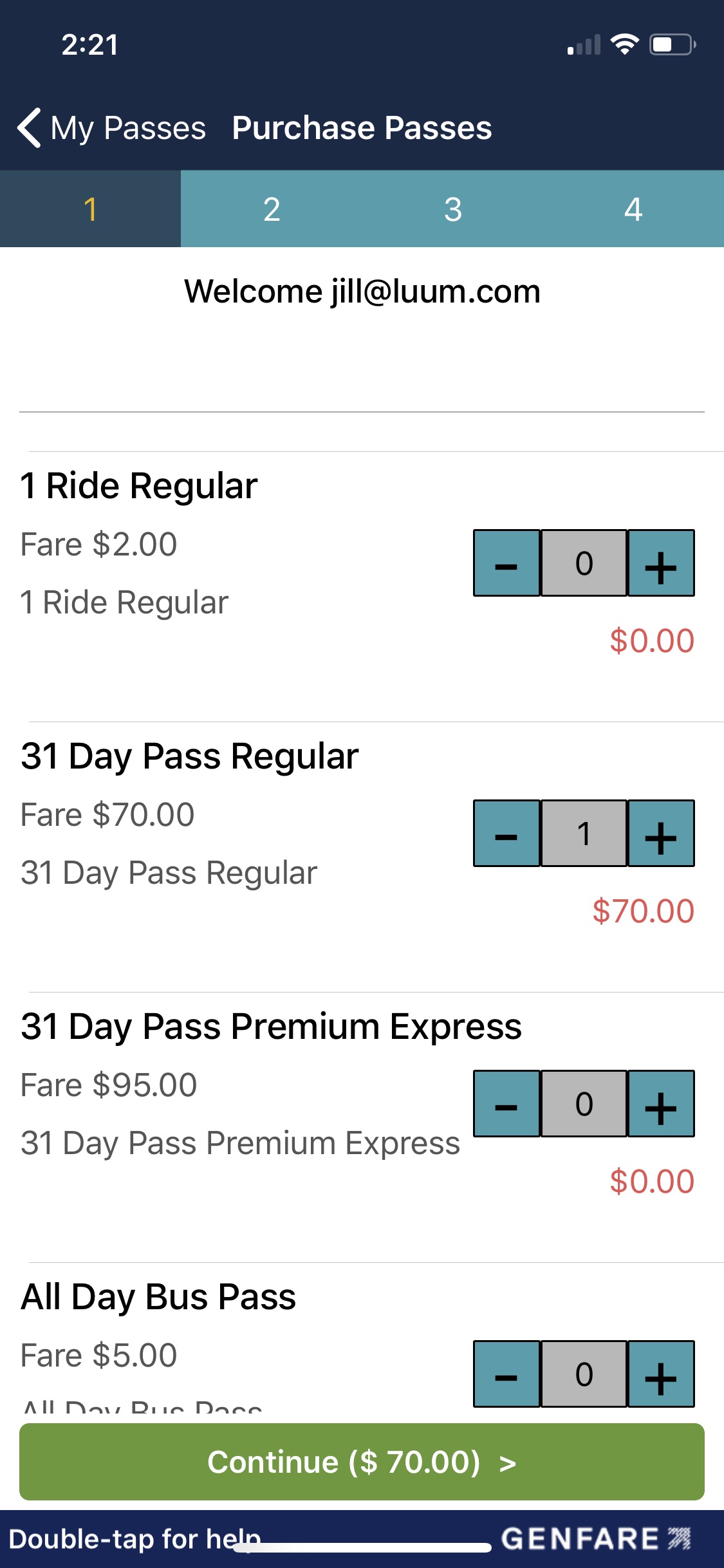 Select Pass Options - Broward County Transit App