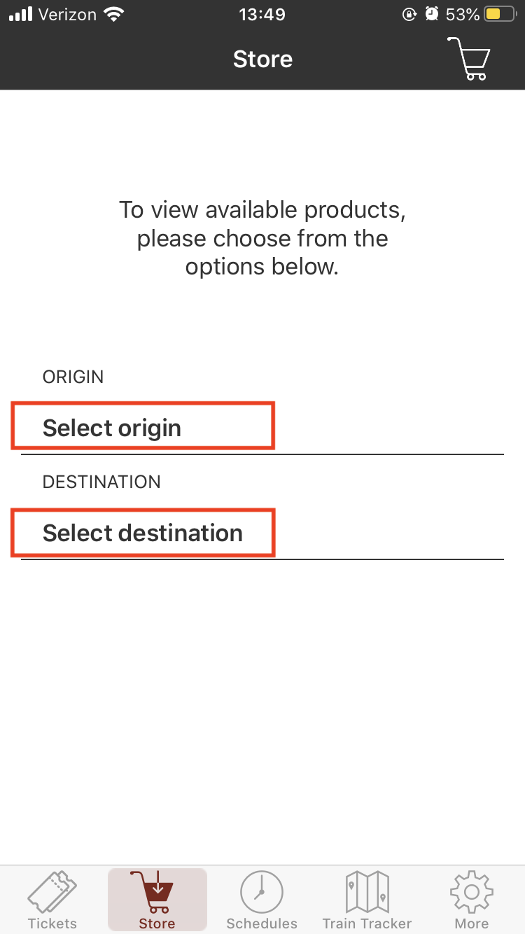 Select origin and destination locations