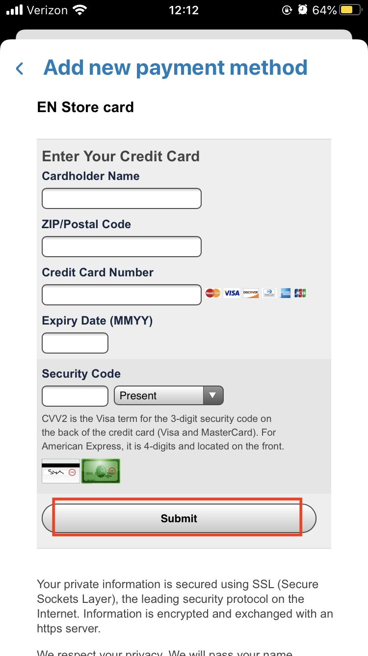 Add new payment method - GoPass Mobile App