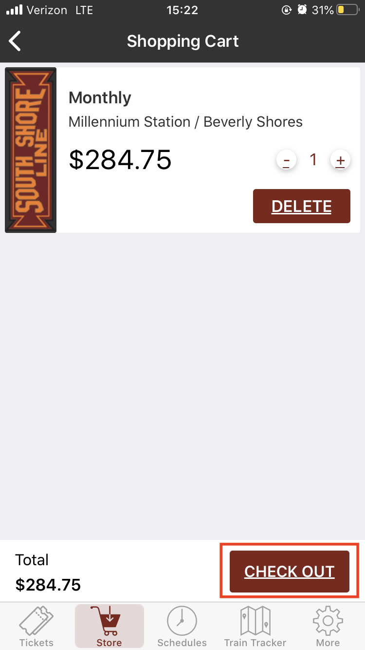 Shopping Cart Page - South Shore App