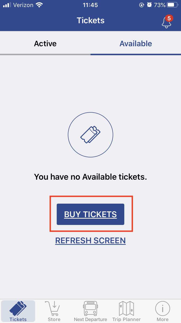 Tickets Page - Cap Metro App