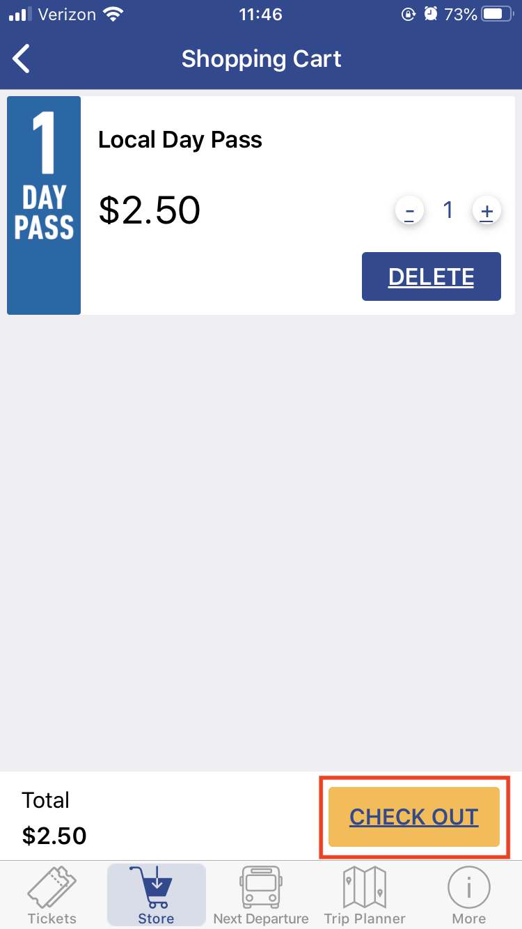 Shopping Cart Page - Cap Metro App