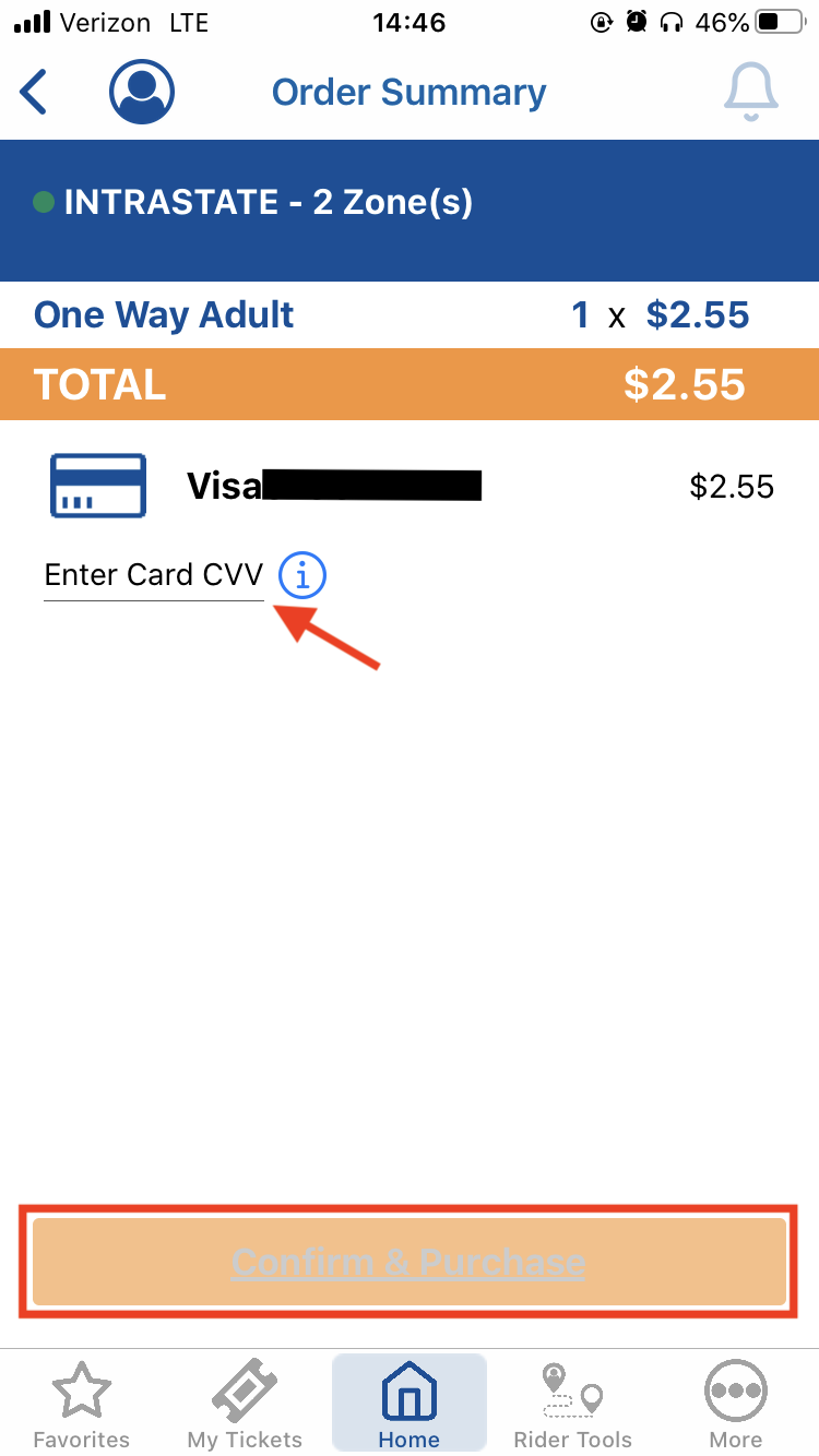 Order Summary Page - NJTransit App