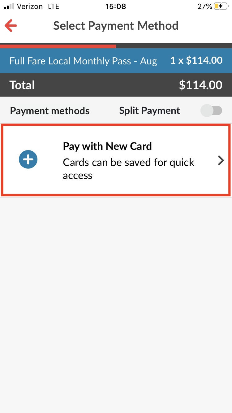 Select Payment Method Page - RTD App