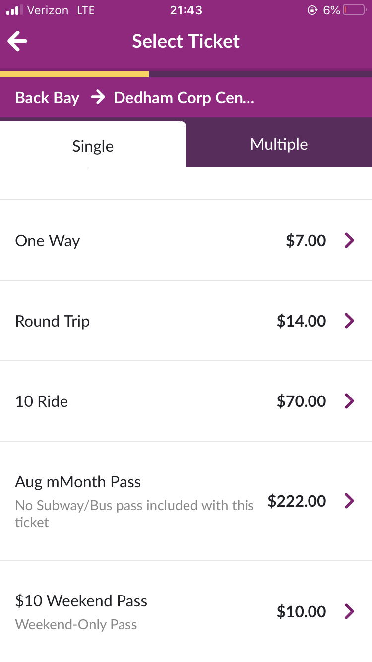 Select Ticket Page - mTicket App