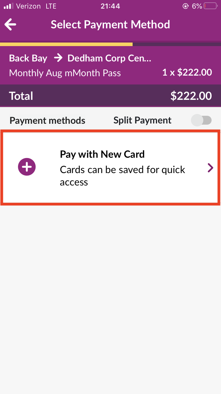 Select Payment Method Page - mTicket App