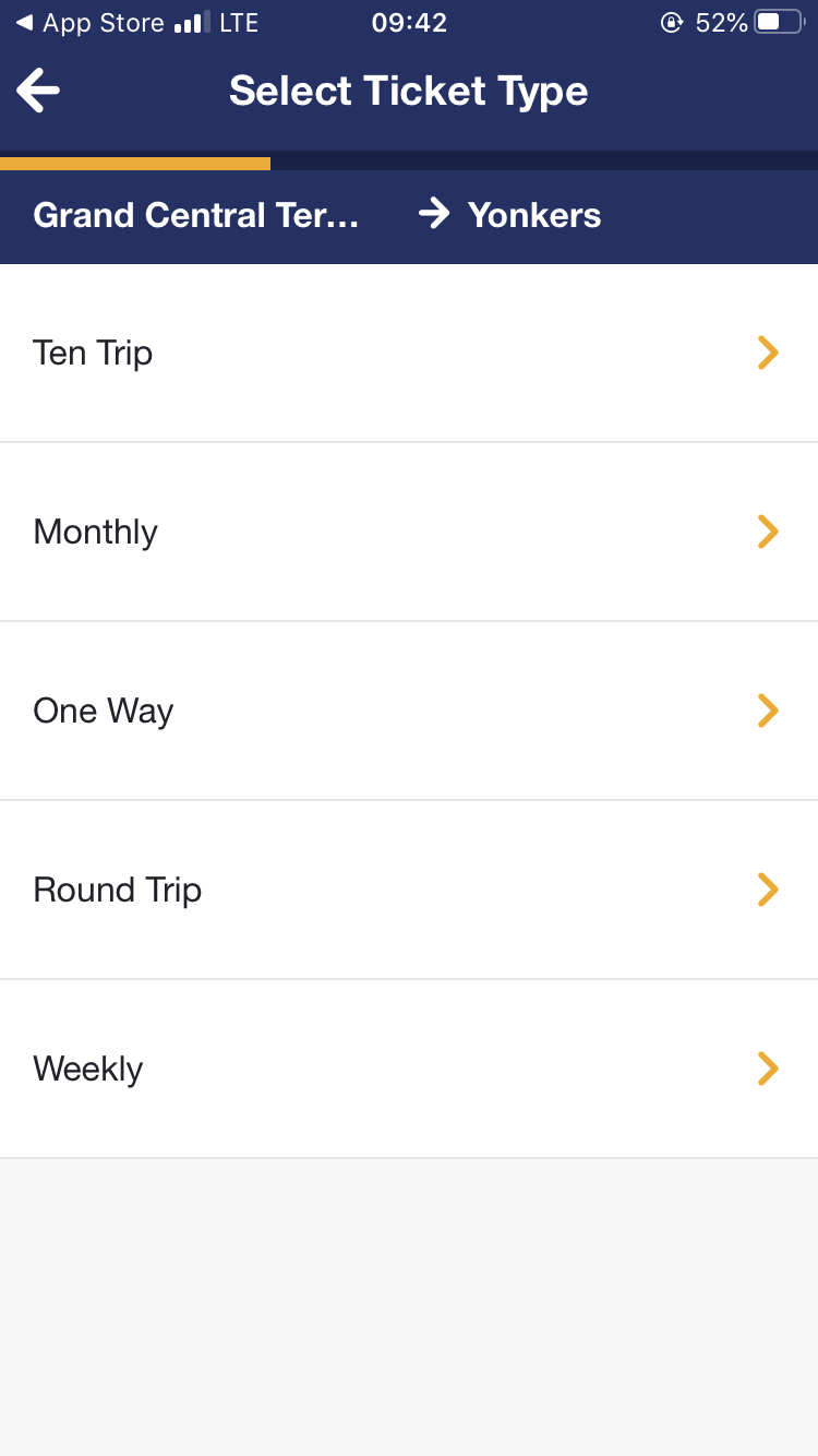 Select ticket Type Page - MTA eTix App