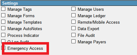 Emergency Access settings button
