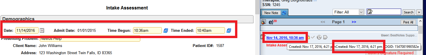 Assessment with time definition