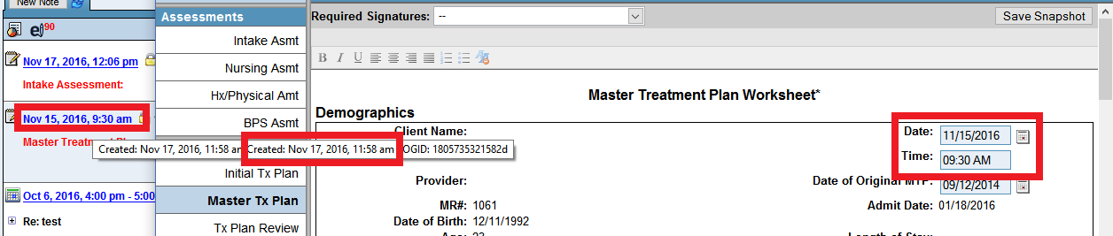 Treatment Plan with time definition