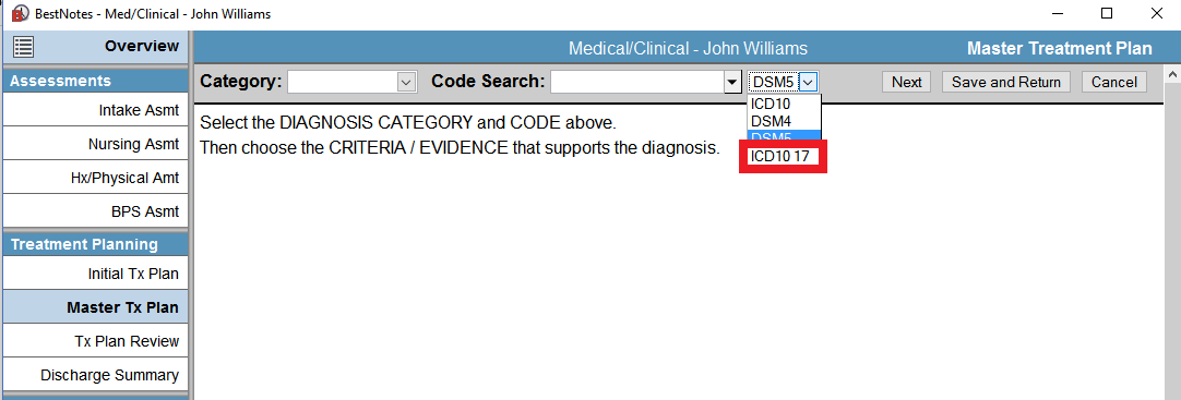 ICD-10 codes list