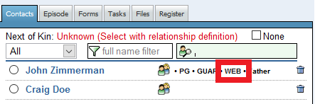 Related contacts with WEB acronym