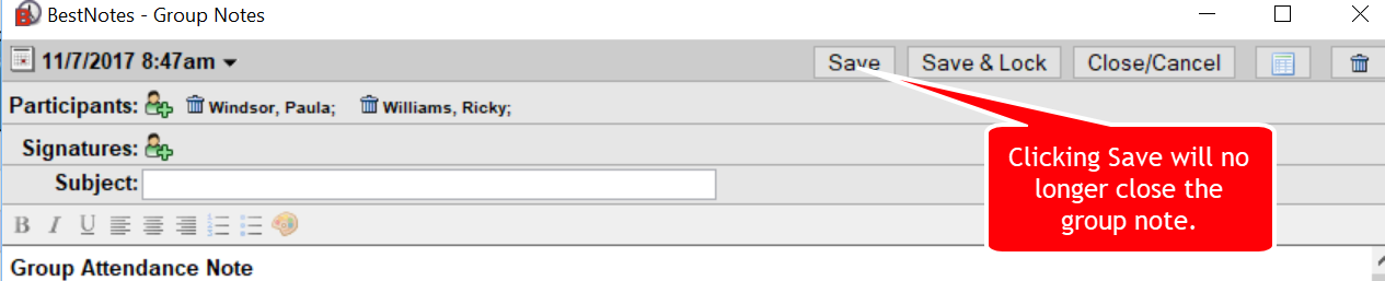 Group note save button