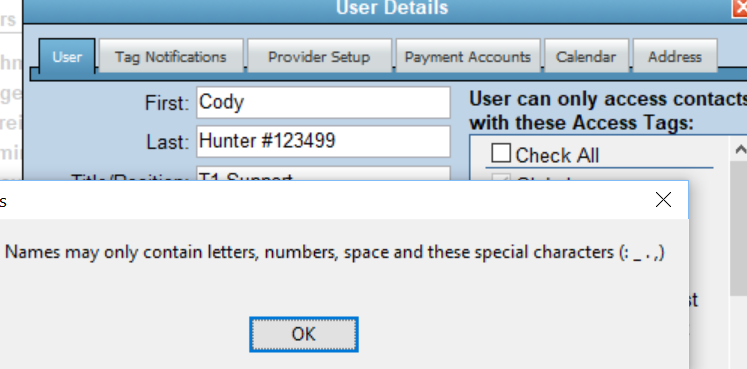 User settings name fields