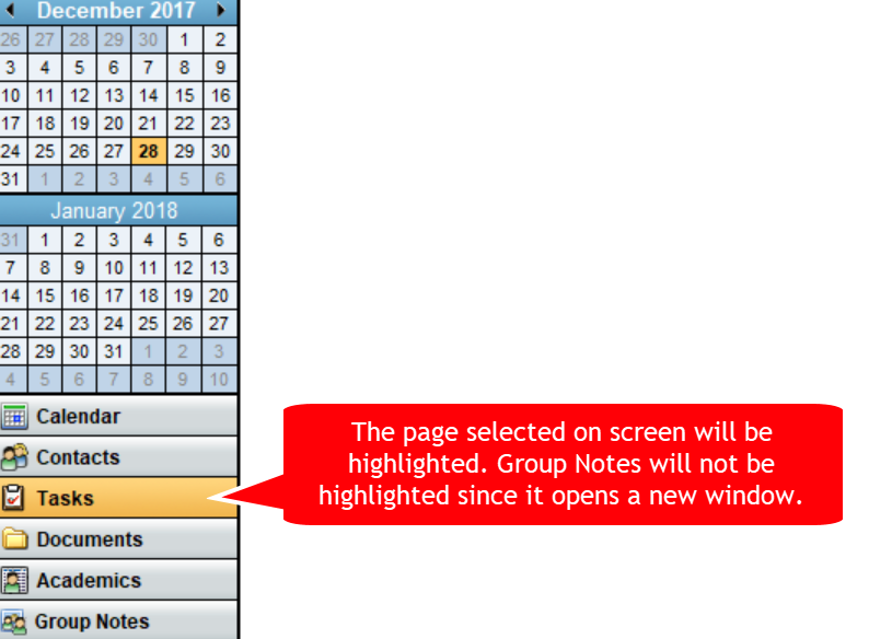Navigation highlighting current page