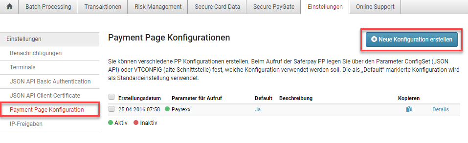 Erstellen einer neuen Konfiguration für die Checkout-Seite