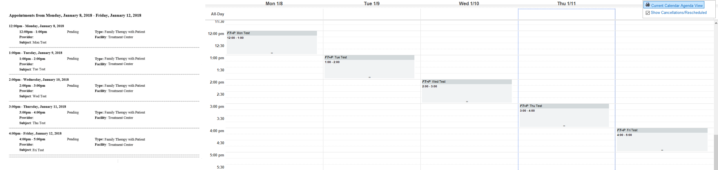 Calendar print options for M-F