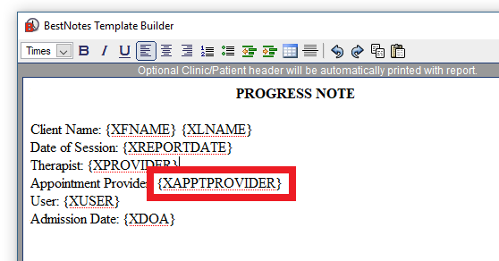 Appointment Provider field