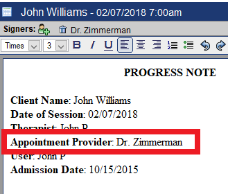 Note with populated provider