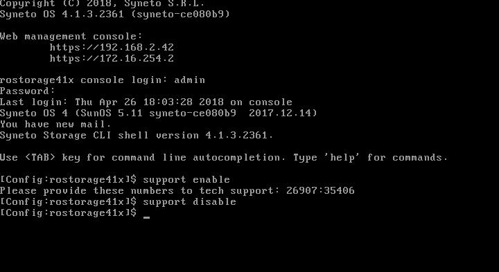 How to enable remote support from console : Syneto