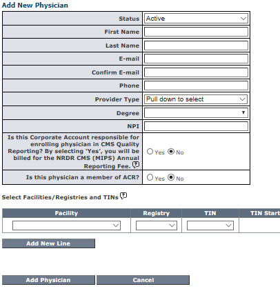 NRDR Manage Physicians - Add Physician