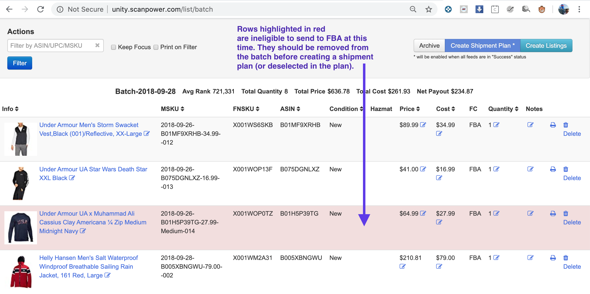 How to check if an item is eligible to send to FBA ScanPower Support