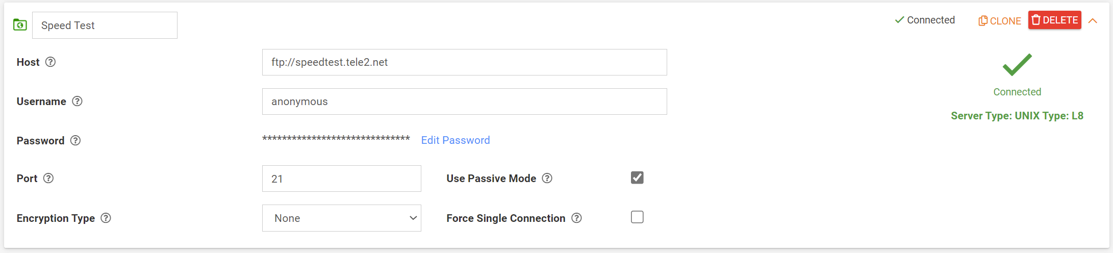 FTP connection verified