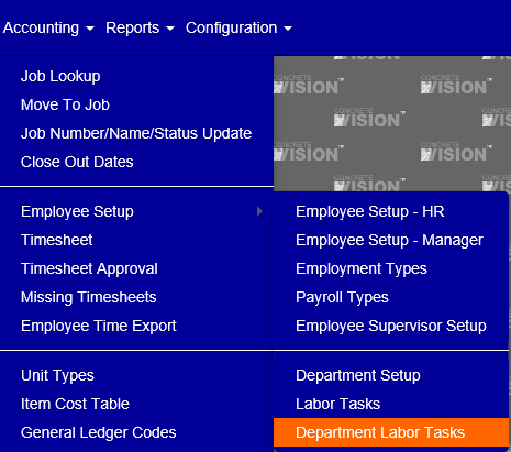 Department Labor Task Setup