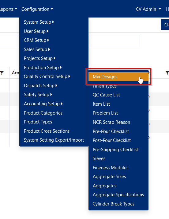 Mix Designs Menu - Figure 1