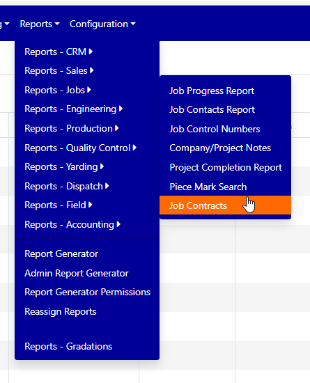 Jobs Contract Report Menu