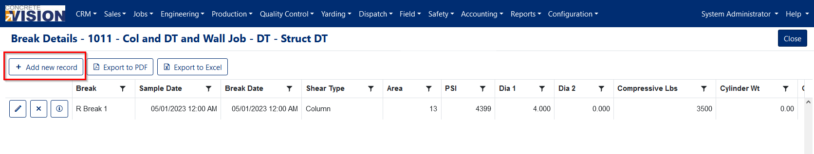 Add New Break Detail Record