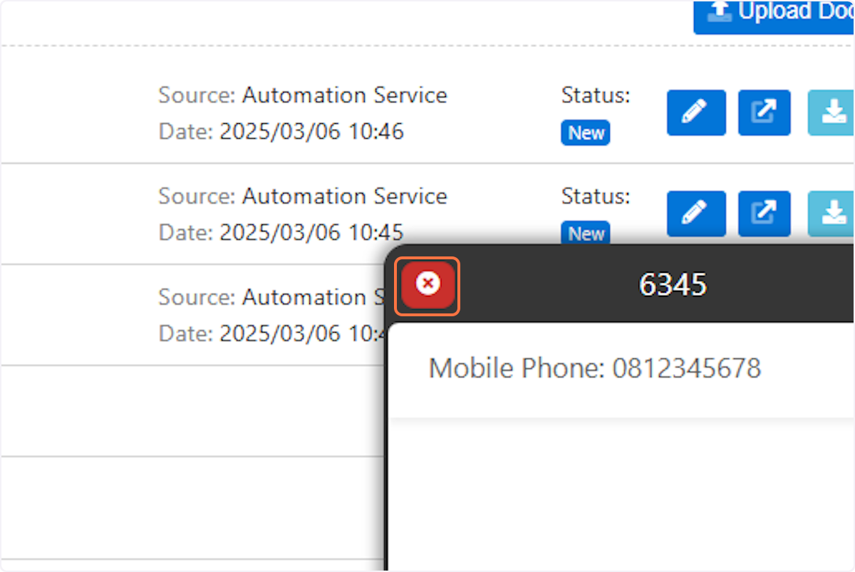 You can close the phone by clicking on the red close button at the top left of the phone interface