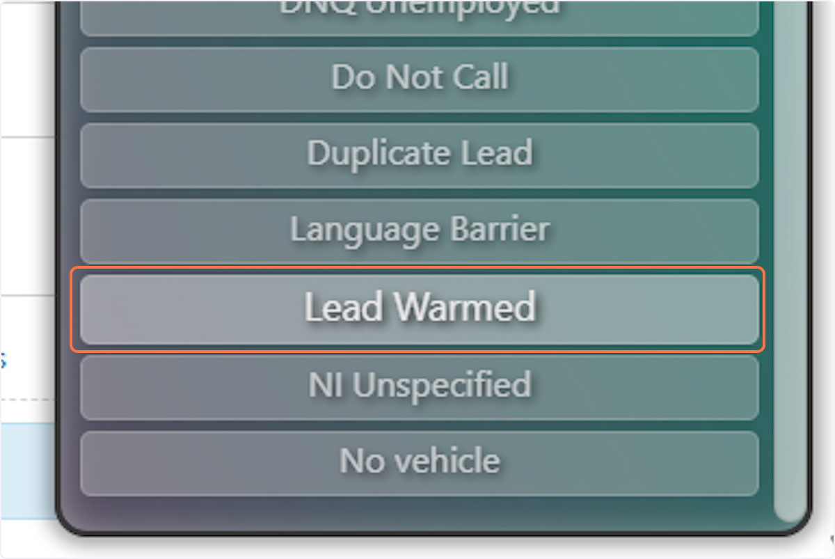 Once the call is complete select the appropriate Call Disposition