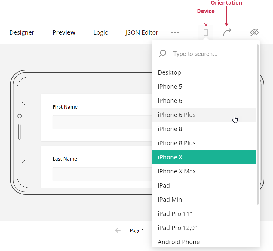 Survey Creator - Preview the survey on different devices