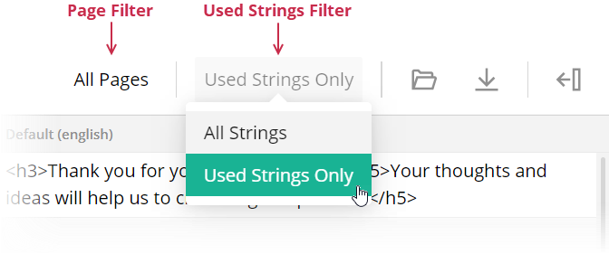 Survey Creator - Filter strings in the Translation tab