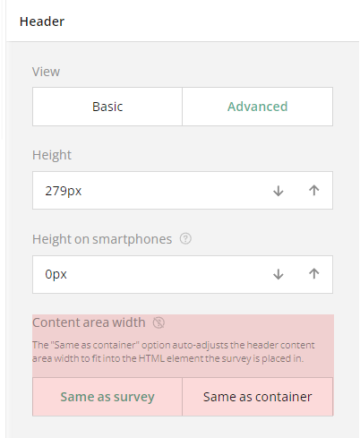 Advanced survey header settings: Area width of the header content