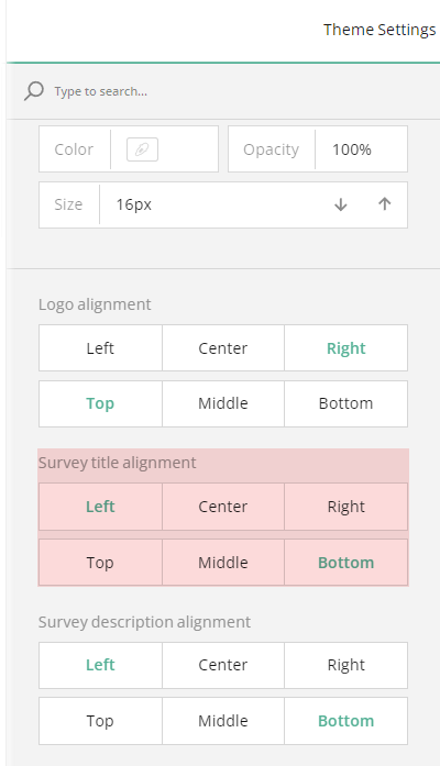 Advanced survey header settings: Survey title alignment