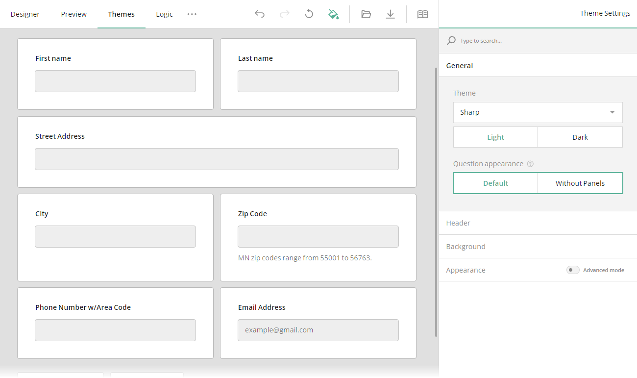 Survey elements with question boxes