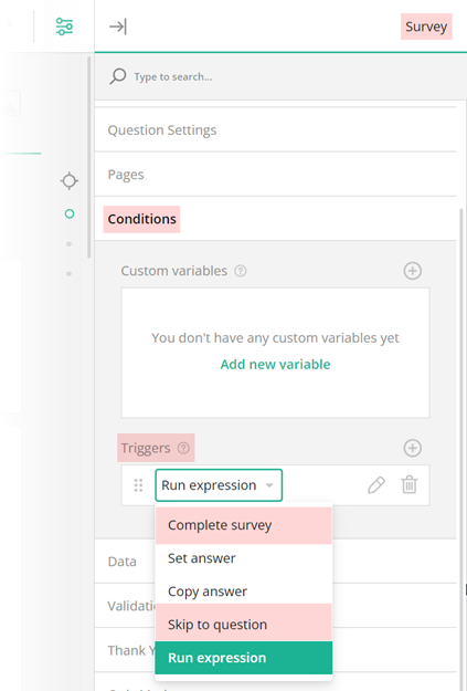 Survey Creator: Skip logic triggers