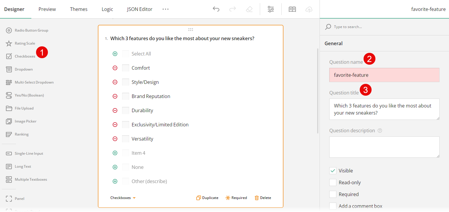 Checkboxes configuration