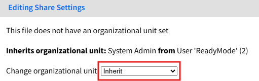 A section of the “Editing Share Settings” window in Readymode.