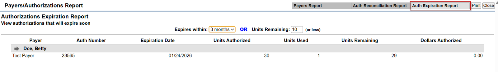 Auth Expiration Report screenshot