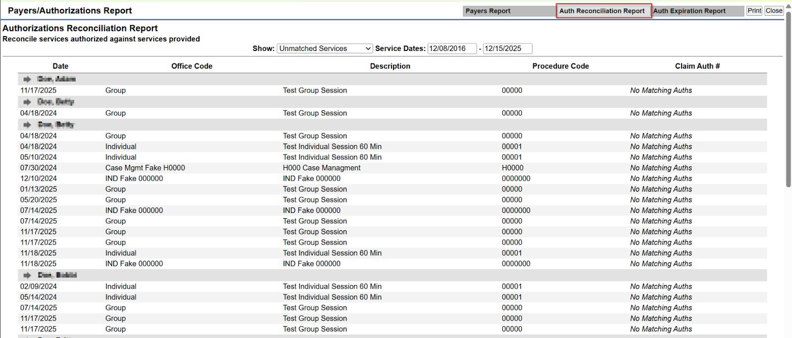 Auth Reconciliation Report screenshot