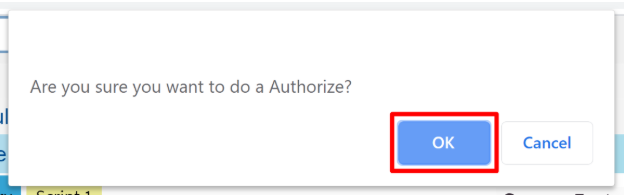 Readymode confirmation dialog asking “Are you sure you want to do an Authorize?” with OK and Cancel buttons.