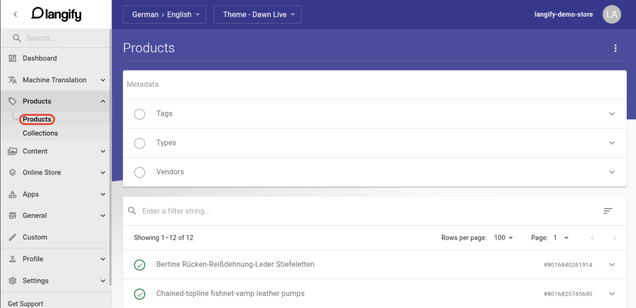 Langify's product section